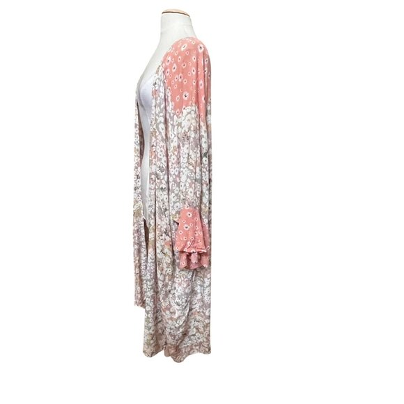 Wonderly Curvy Floral Kimono Cardigan Duster 0X/1X‎ Pink Cream Spring Fling Boho - Picture 5 of 9
